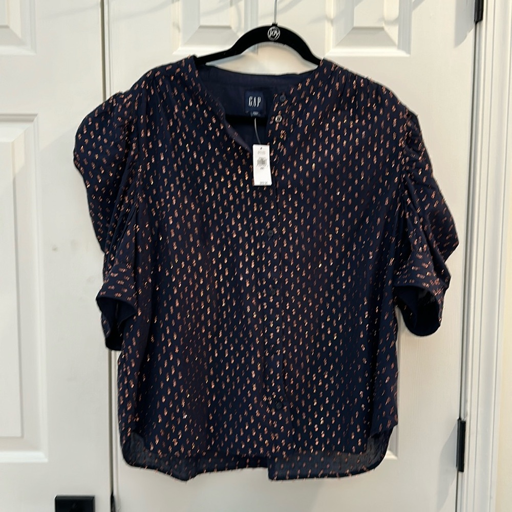 Gap navy blouse with copper detail